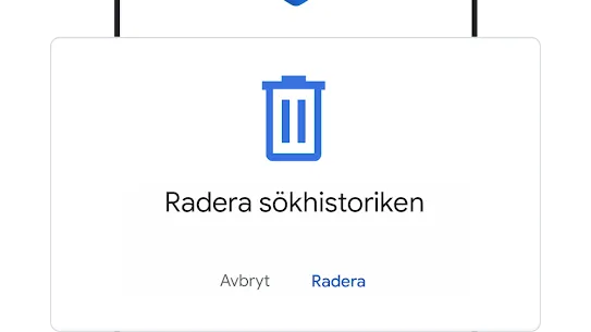 Bild på telefon med användargränssnitt för att radera sökaktivitet. 