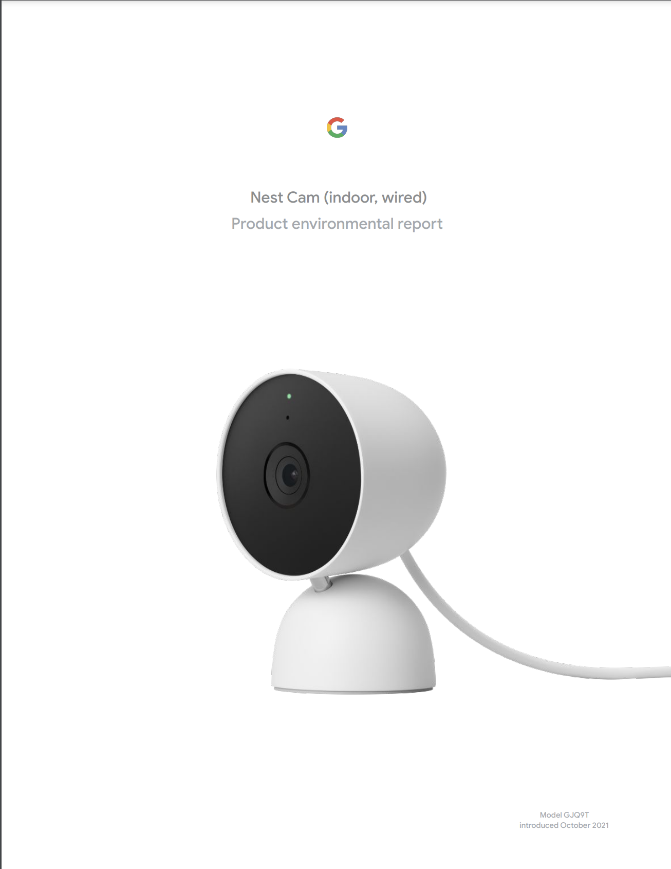 Cover image of the Nest Cam (indoor, wired) Product environmental report