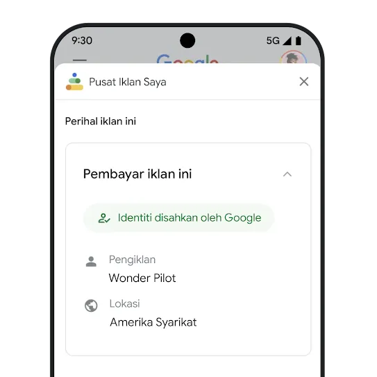 Contoh halaman “Siapakah yang membayar untuk iklan ini?” dalam Pusat Iklan Saya. 