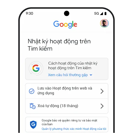 Hình ảnh về nhật ký hoạt động trên Tìm kiếm