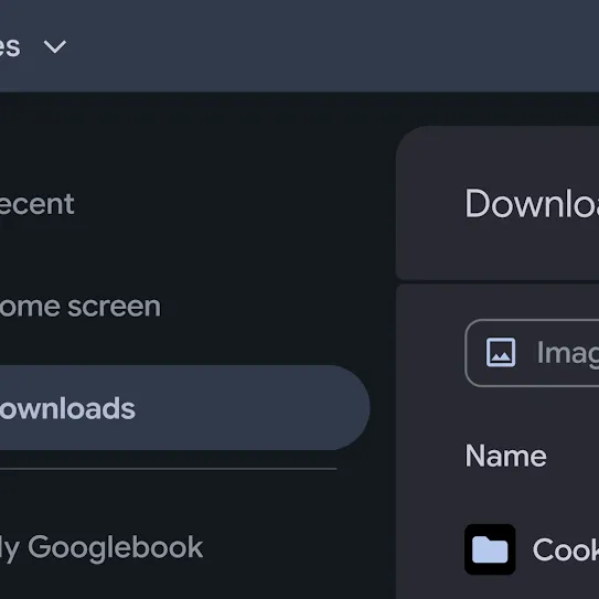 Files app on a Chromebook navigates to a connected phone, named "Sophie's Pixel," to access photos. The video shows photos being clicked on in the side navigation, viewing the images stored on it, and then returning to the local "Downloads" folder.