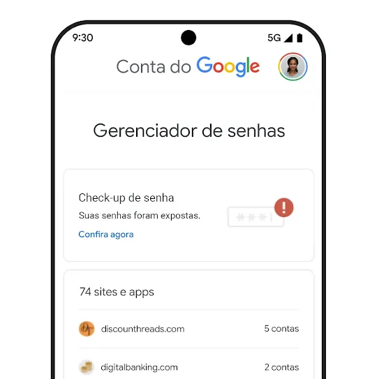 Imagem de um celular com a interface do Check-up de Senha.