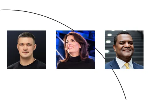 A graphic with the headshots for First Deputy Prime Minister of Ukraine Fedorov, Annette Kroeber-Riel, and Marcus Jadotte.