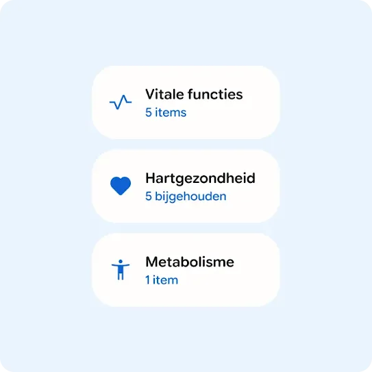 Vitale functies, 5 keer ingevoerd. Hartgezondheid, 5 geregistreerd, Metabolisme, 1 keer ingevoerd