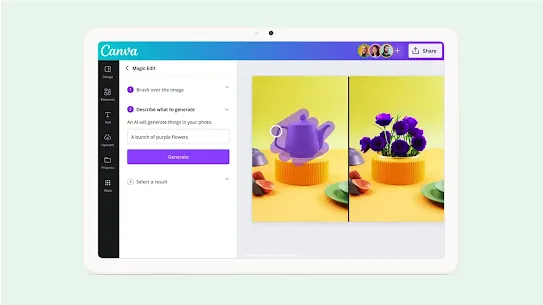 A tablet screen displaying editing tools in Canva.