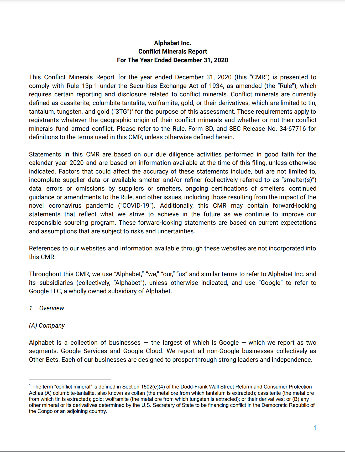 Cover image of the 2020 Conflict Minerals Report