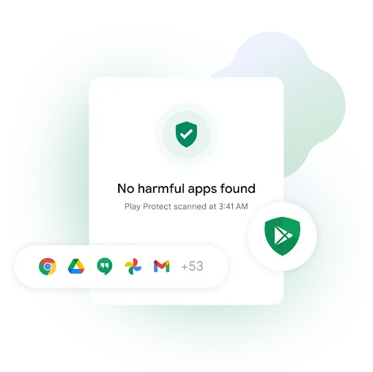 Google Play Protect shield logo or security scanning interface.