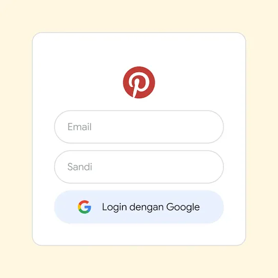 Antarmuka pengguna untuk menggunakan Login dengan Google untuk login ke Pinterest.