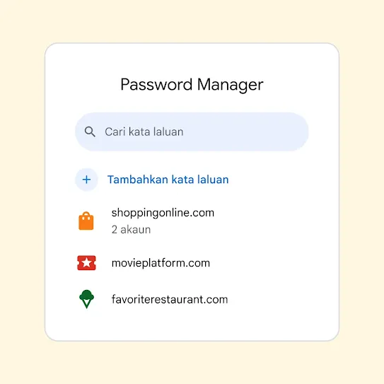 Antara muka untuk Password Manager dengan medan “Cari kata laluan” di atas pautan “Tambahkan kata laluan”.