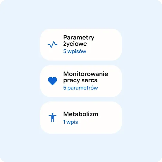 Parametry życiowe, 5 wpisów. Kondycja serca, 5 śledzonych, Przemiana materii, 1 wpis
