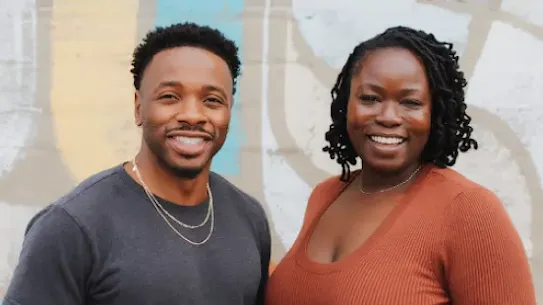 A man and a women in one frame.