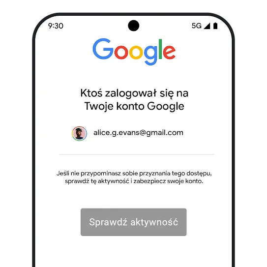 Grafika przedstawiająca funkcje ochrony konta w Gmailu