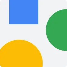 An abstract image with a blue square, green circle, and yellow semicircle on a light gray background.