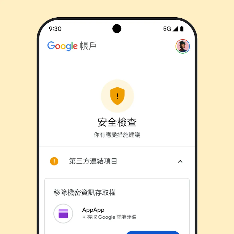 Google 安全檢查 UI 的圖片。