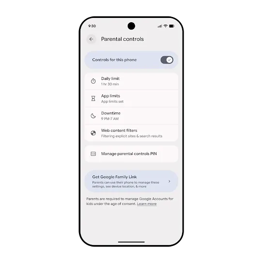 Parental controls in Android 16 Settings app