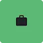 A simple black briefcase icon centered on a solid green background with rounded corners.