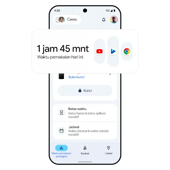 Gambar ponsel dengan hasil waktu pemakaian perangkat. 