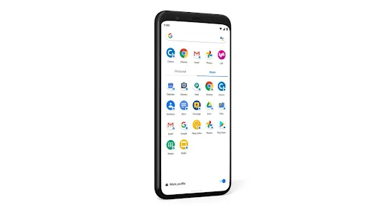 A smartphone screen displaying an Android app drawer with two tabs: Personal and Work.