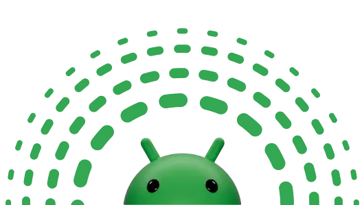 Android Bot surrounded by green dashed arches.