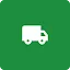 A minimalist white icon of a delivery truck or transport vehicle centered on a dark green square background with rounded corners. The icon represents the logistics and supply chain components of the manufacturing industry, specifically in the context of CISO strategies for securing hybrid cloud environments.