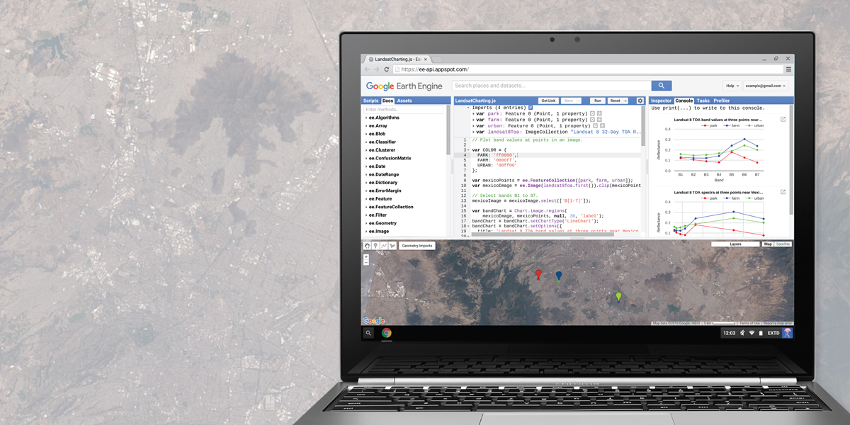 Imagen de la plataforma Google Earth Engine en la pantalla de una computadora