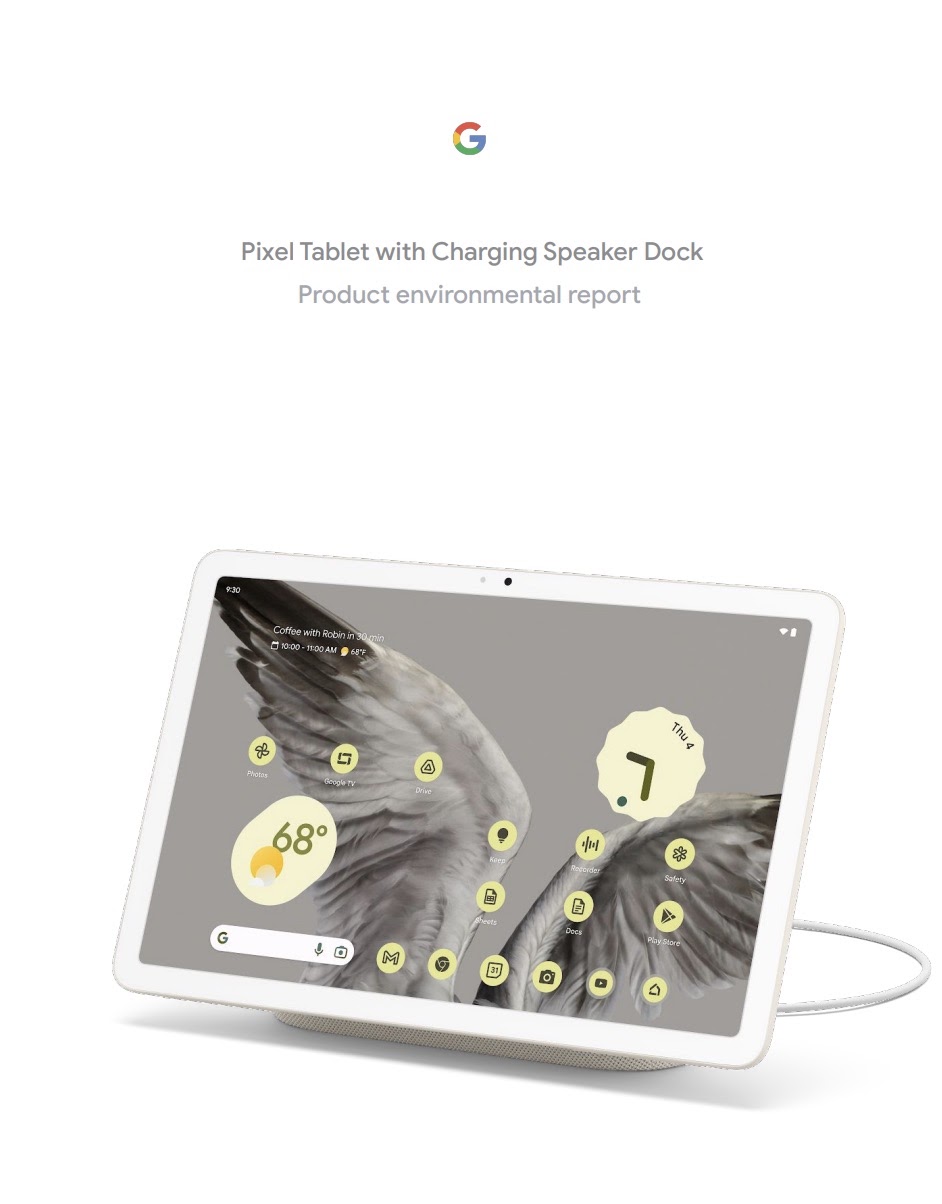 Cover image of Pixel Tablet with Charging Speaker Dock Product Environmental Report