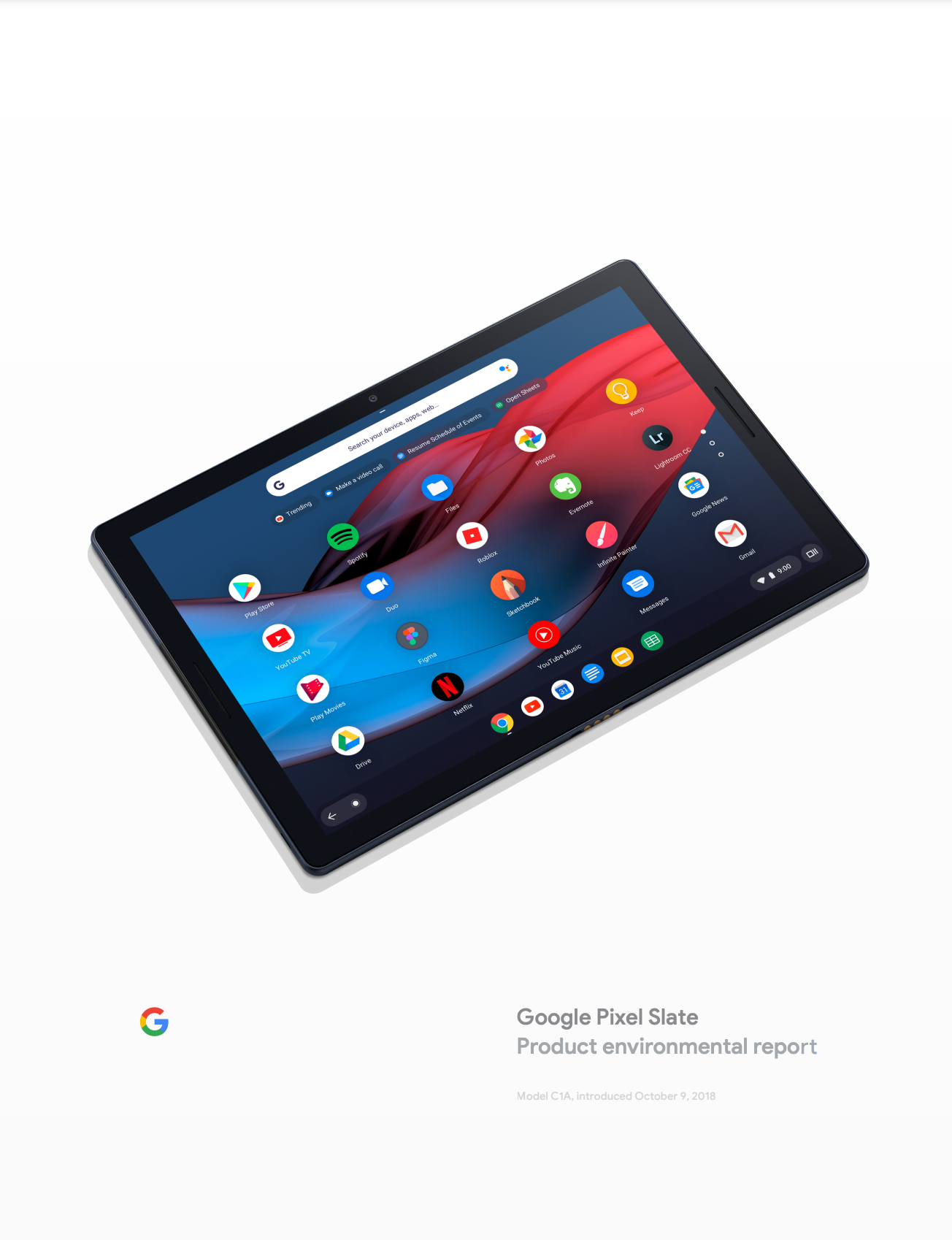 Cover image of the Google Pixel Slate Product Environmental Report