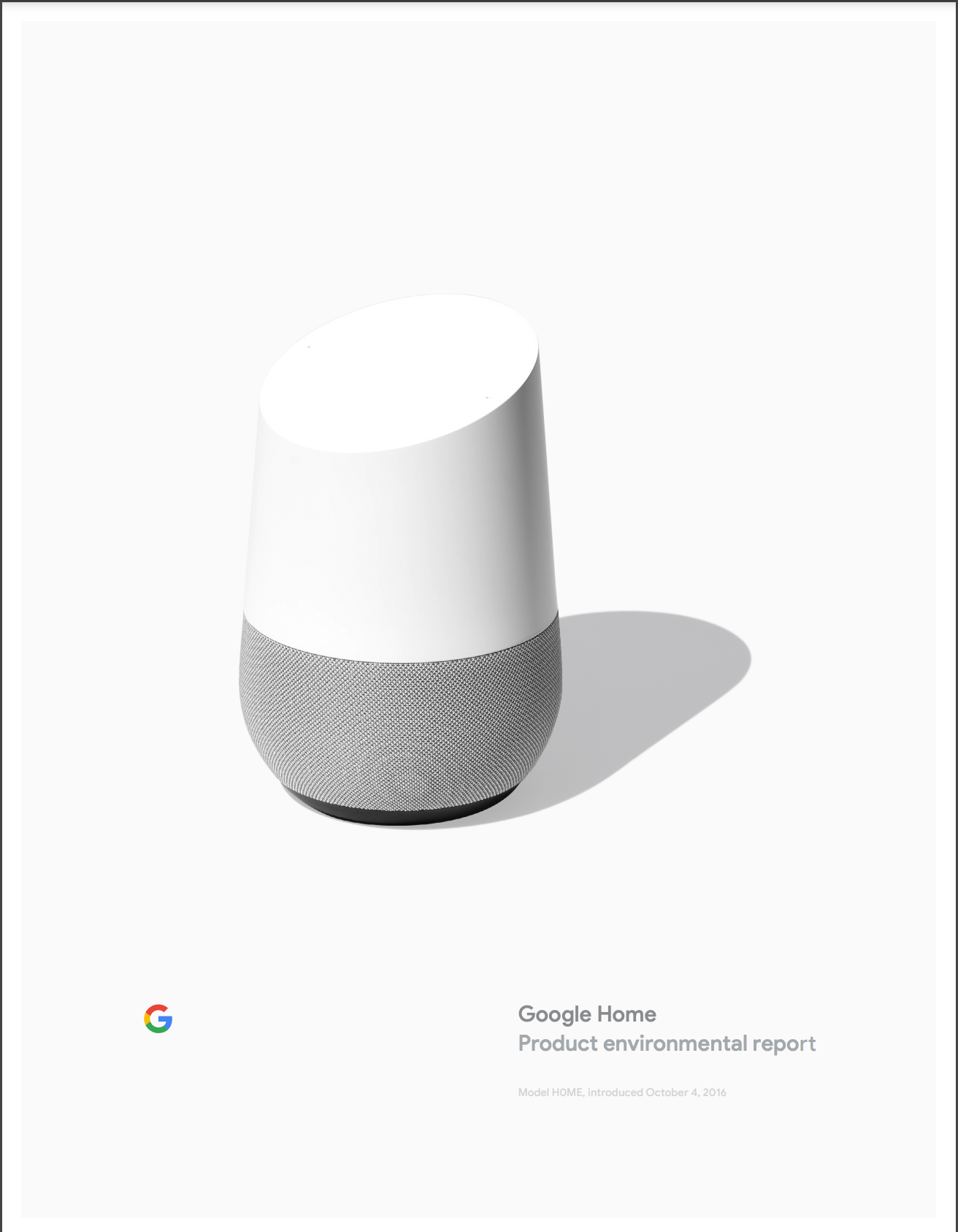 Cover image of the Google Home Product Environmental Report