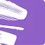 Abstract white textured brush strokes or paint splatters across a solid, vibrant purple background with rounded corners.