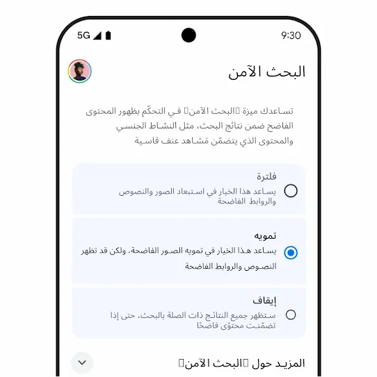 صورة تعرض ميزة "البحث الآمن"