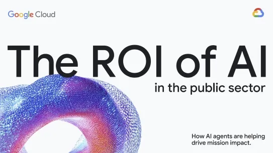 The ROI of AI in the public sector with a pink, blue, and purple coral image