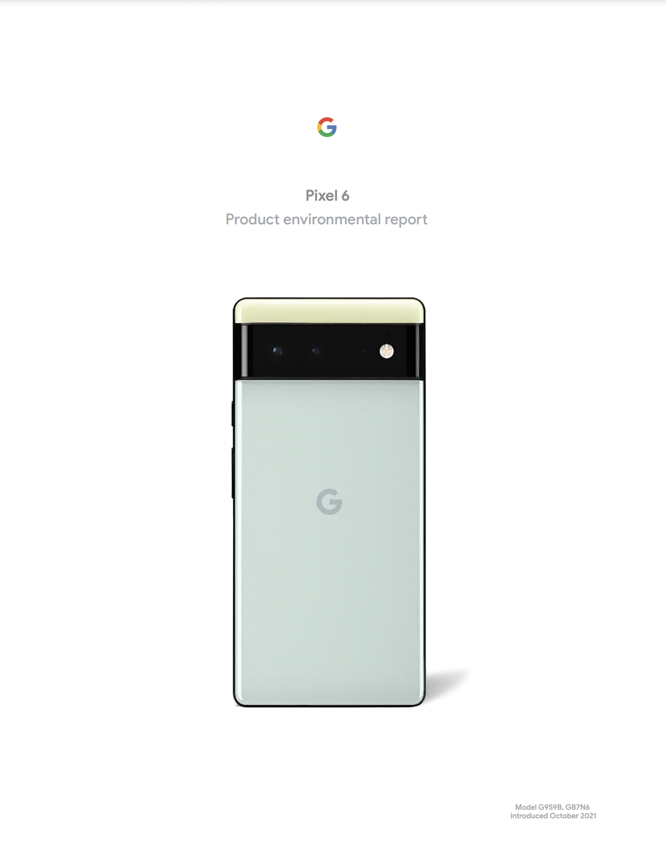 Cover image of the Pixel 6 Product Environmental Report