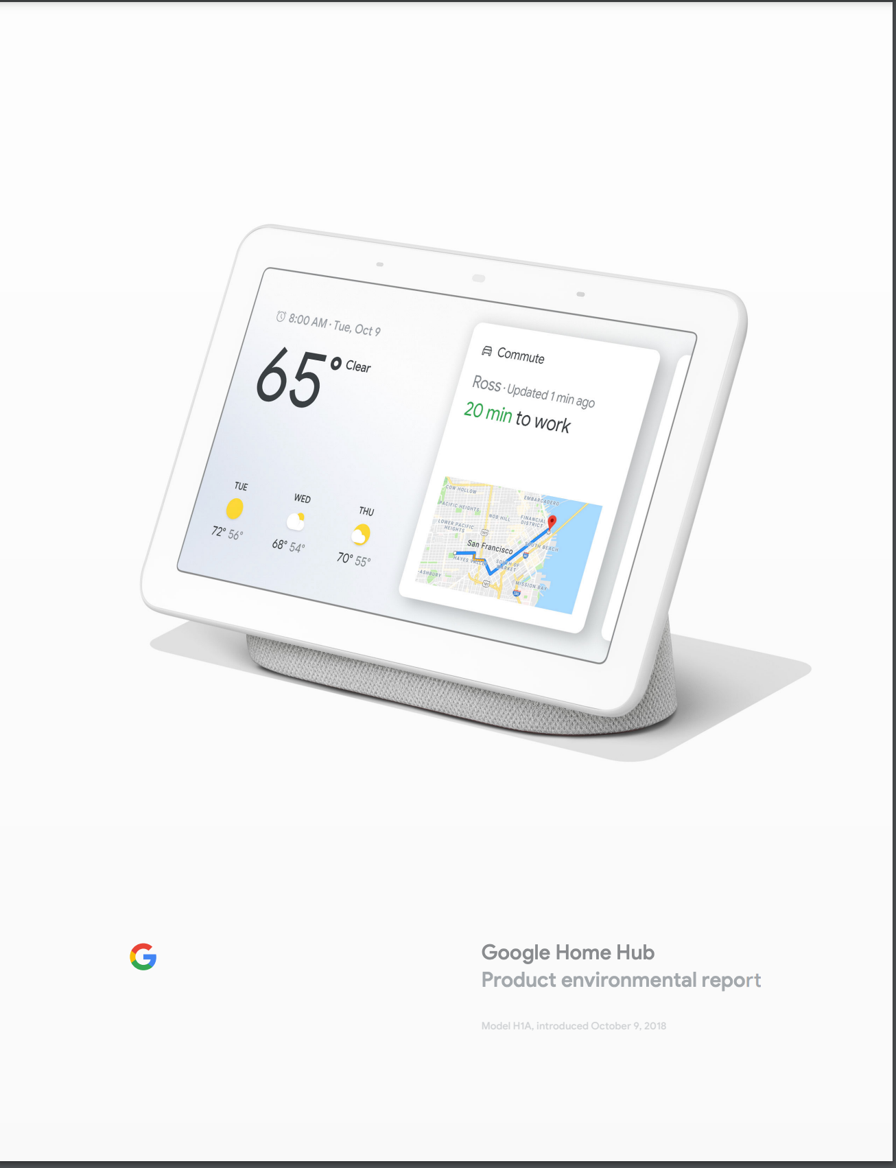 Cover image of the Google Home Hub Product Environmental Report