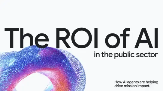 pink, purple, and blue coral with The ROI of AI in the public sector title