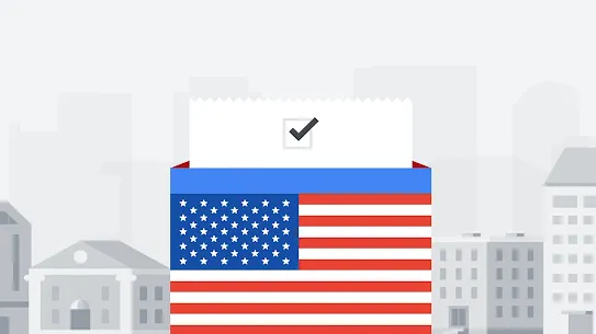 Illustration of American flag and ballot box