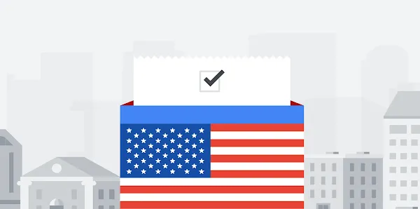 Illustration of American flag and ballot box