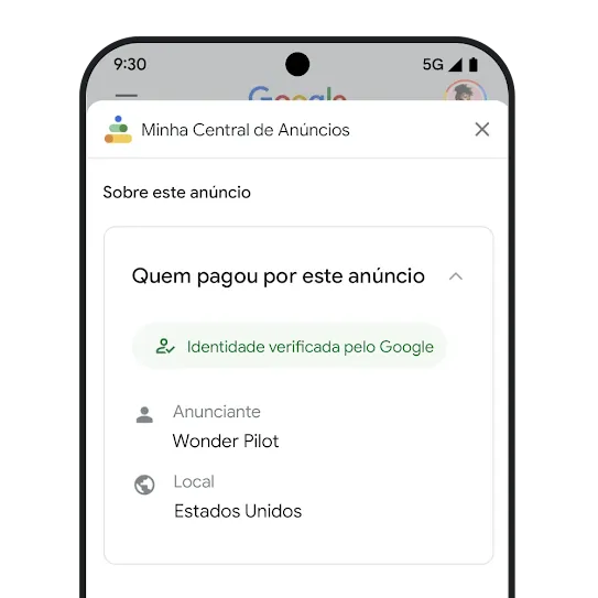 Simulação da página "Quem pagou por este anúncio" na Minha Central de Anúncios 