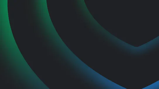 The image features a dark, minimalist design with a black background. It contains several curved, shield-like shapes layered on top of each other.