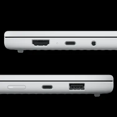 Close-up of Googlebook laptop ports on both sides.