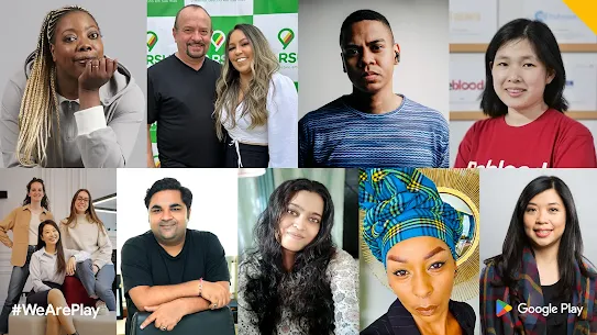 A collage of photographs of 9 app founders representing the global developer community