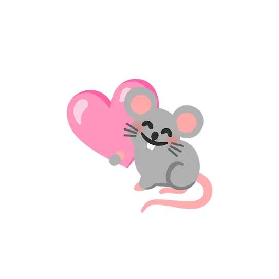 Combining the pink heart emoji and mouse emoji to make a new sticker of a mouse hugging a pink heart on an Android phone.