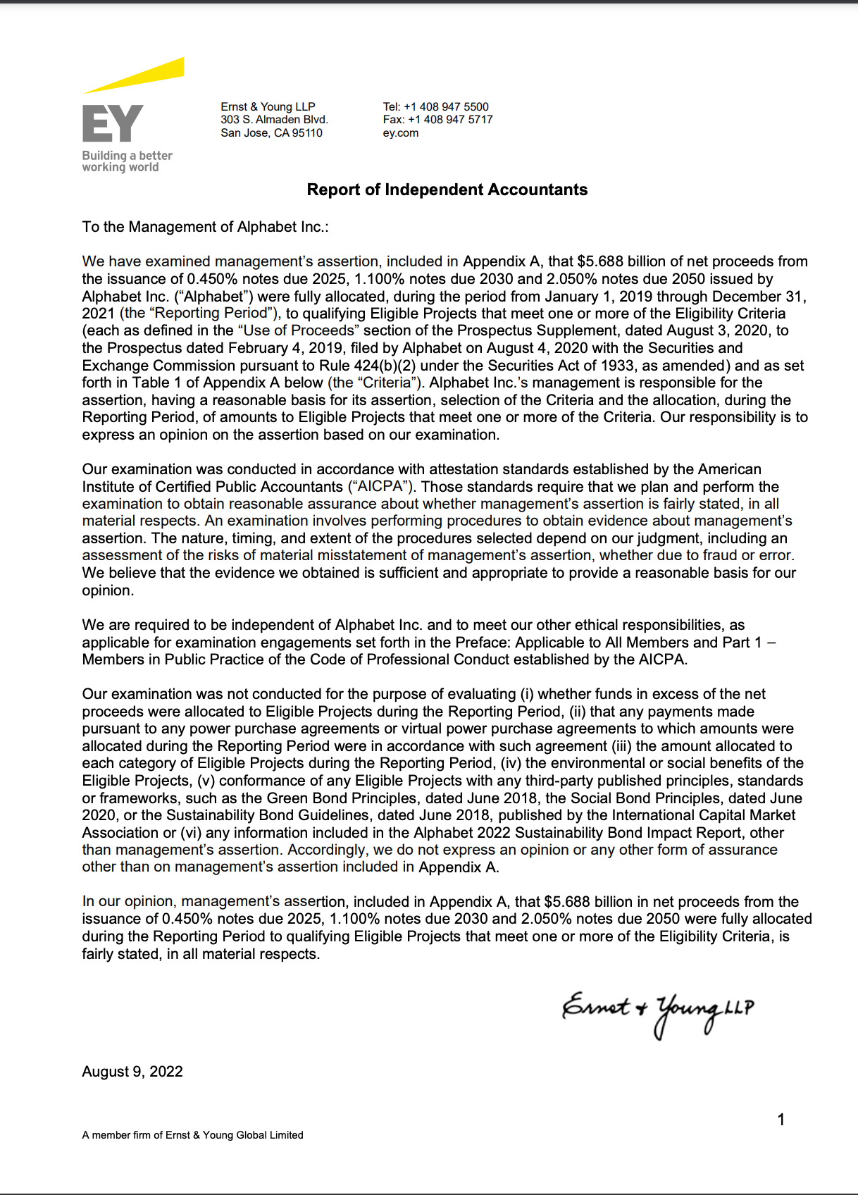 Cover image of Alphabet’s 2022 Sustainability Bond Assurance Letter