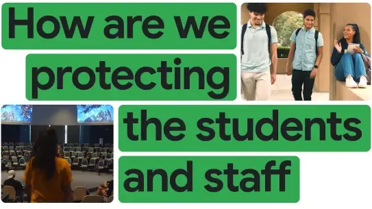  college students in a lecture hall and on campus