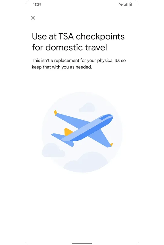 Google wallet with digital ID for TSA access and travel convenience.