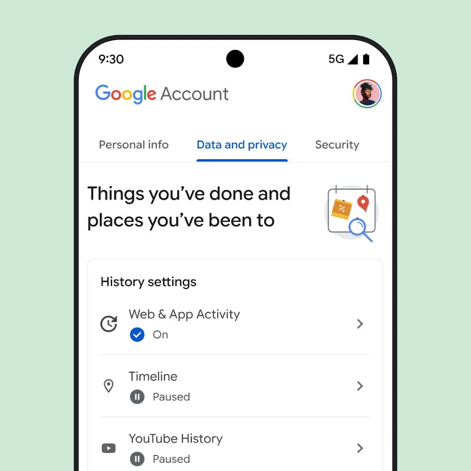 Image of Google My Account UI.