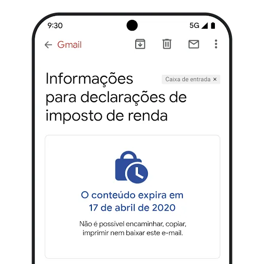 Imagem mostrando a data em que uma mensagem do Gmail expira