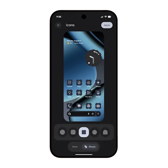 Android 16 icon style picker