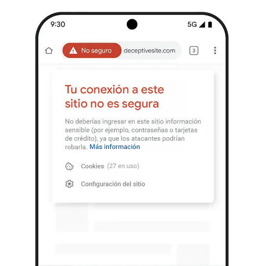 Un teléfono que muestra una notificación que indica que una conexión es segura.
