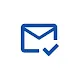 Minimalist blue line icon of an envelope with a checkmark at the bottom right corner, symbolizing email confirmation, successful delivery, or verified message on a white background.