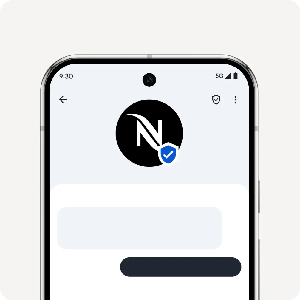 A smartphone screen shows a verified chat with the Nespresso logo and a blue checkmark.